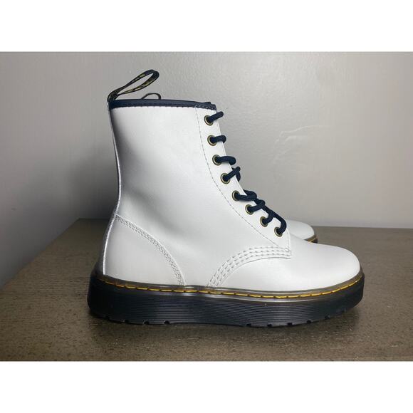 NEW DR MARTENS BOOTS WOMENS FAIRY GRUNGE EDGY WHITE LEATHER COMBAT BLACK ZAVALA - Picture 2 of 10